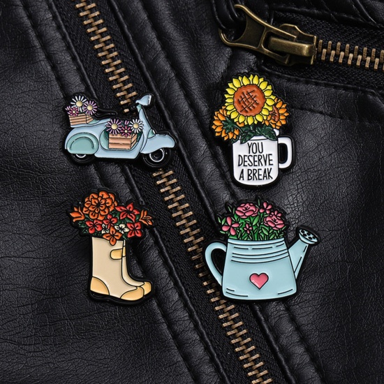 Picture of Stylish Pin Brooches Motorcycle Flower Multicolor Enamel
