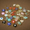 Picture of Brass Religious Connectors Charms Pendants Round Evil Eye 18K Real Gold Plated Multicolor Enamel 16mm x 10mm