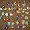 Picture of Brass Religious Connectors Charms Pendants Round Evil Eye 18K Real Gold Plated Multicolor Enamel 16mm x 10mm
