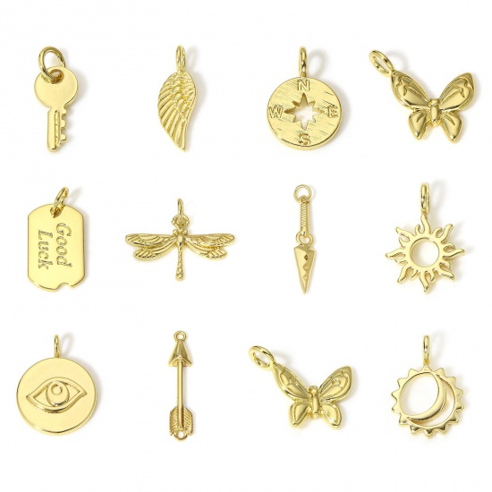 Picture of Brass Charms 18K Real Gold Plated Sun Moon
