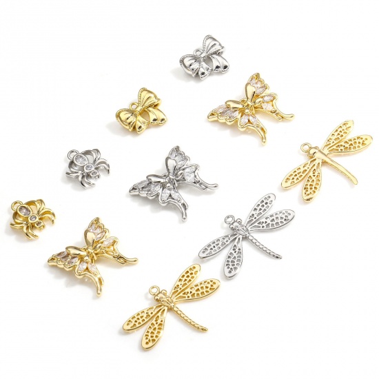 Bild von 2 PCs Brass Insect Charms Real Gold Plated Butterfly Animal Dragonfly                                                                                                                                                                                         