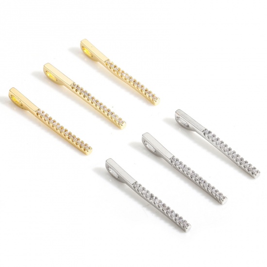 Imagen de 2 Unidades Latón Geométrico Colgantes Charms Tira Oro Real Chapado Micro Pave Claro Circón Artificial 23.5mm x 1.5mm