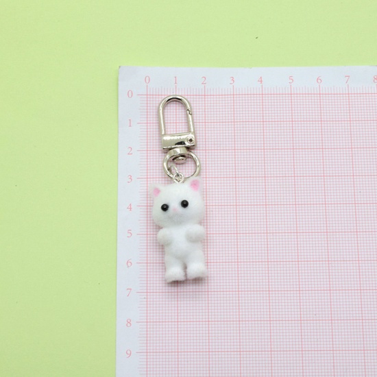 Picture of Resin Cute Keychain & Keyring Silver Tone Multicolor Cat Animal