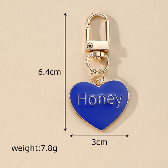 Immagine di 1 Pz San Valentino Anello Portachiavi Oro Placcato Multicolore Cuore Messaggio " Honey " Smalto