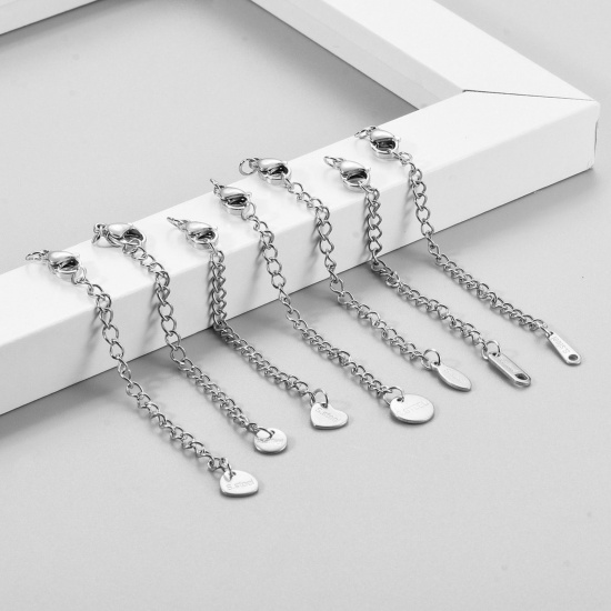 Picture of 304 Stainless Steel Charms Extender Chain Ends For Necklace Bracelet Jewelry Making Silver Tone