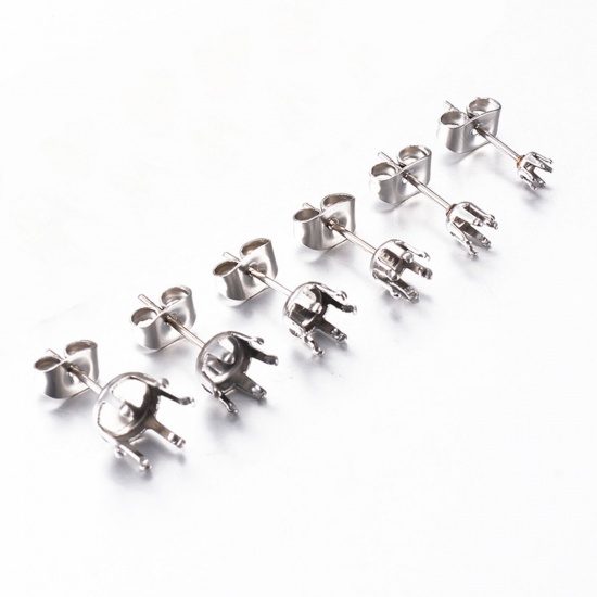 Picture of 304 Stainless Steel Ear Post Stud Earring For DIY Jewelry Making Accessories Cabochon Settings