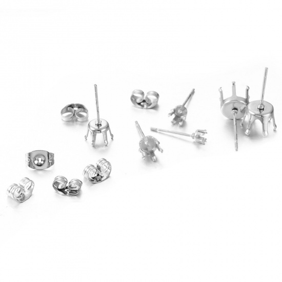 Picture of 304 Stainless Steel Ear Post Stud Earring For DIY Jewelry Making Accessories Cabochon Settings