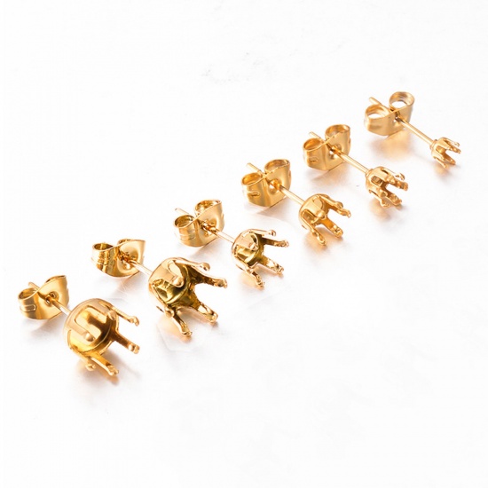 Изображение 10 PCs 304 Stainless Steel Ear Post Stud Earring For DIY Jewelry Making Accessories Gold Plated Cabochon Settings Post/ Wire Size: (21 gauge)
