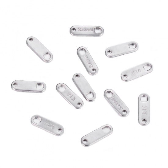 Picture of 304 Stainless Steel Charms Extender Chain Ends For Necklace Bracelet Jewelry Making Silver Tone Rectangle 11mm x 4mm