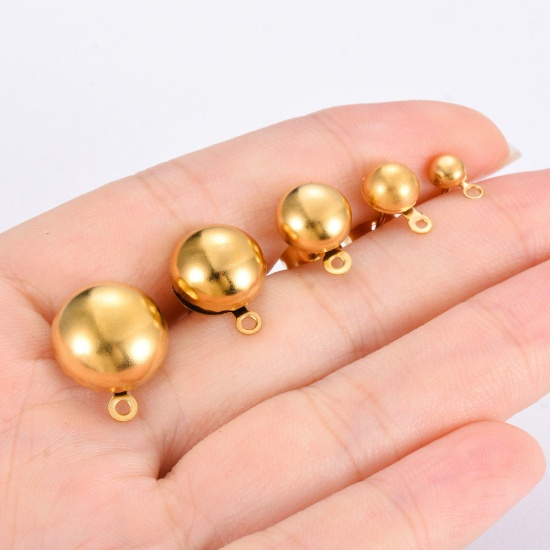 Bild von 10 PCs 304 Stainless Steel Ear Post Stud Earring With Loop Connector Accessories Hemispherical Gold Plated Post/ Wire Size: (21 gauge)