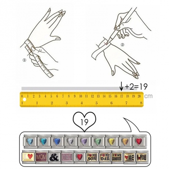 Bild von 1 Stück 304 Edelstahl Monatsstein Charm-Armband mit italienischen Gliedern zur Herstellung von DIY-Schmuck Silberfarbe Rechteck Bunt Strass 10mm x 9mm