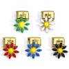 Picture of 304 Stainless Steel Italian Charm Links For DIY Bracelet Jewelry Making Gold Plated Rectangle Daisy Flower Double-sided Enamel 10mm x 9mm