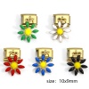 Picture of 304 Stainless Steel Italian Charm Links For DIY Bracelet Jewelry Making Gold Plated Rectangle Daisy Flower Double-sided Enamel 10mm x 9mm