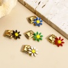 Picture of 304 Stainless Steel Italian Charm Links For DIY Bracelet Jewelry Making Gold Plated Rectangle Daisy Flower Double-sided Enamel 10mm x 9mm