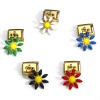 Picture of 304 Stainless Steel Italian Charm Links For DIY Bracelet Jewelry Making Gold Plated Rectangle Daisy Flower Double-sided Enamel 10mm x 9mm