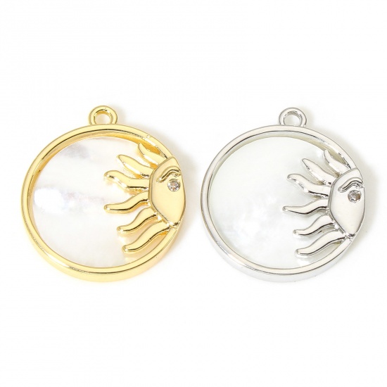 Picture of Shell & Brass Galaxy Charms Real Gold Plated Round Sun Clear Cubic Zirconia 17mm x 15mm