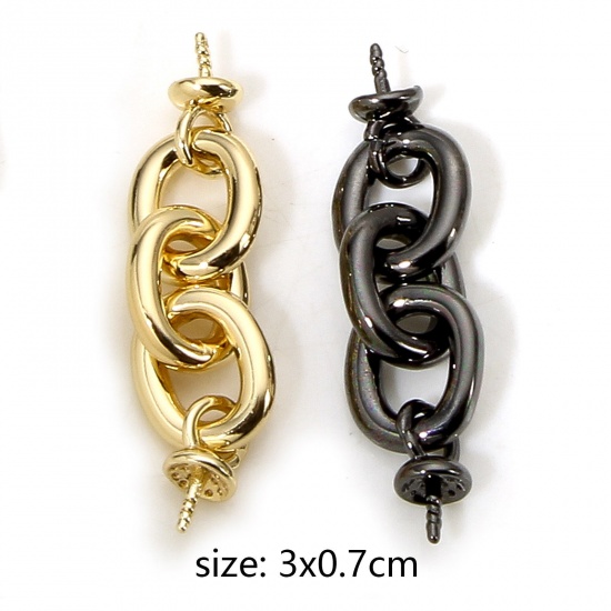 Picture of Brass Pearl Pendant Connector Bail Pin Cap Real Gold Plated Link Chain 3cm x 0.7cm, Needle Thickness: 0.8mm