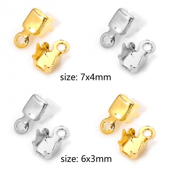 Picture of Brass Crimp Ends Connectors For Cup Chain Jewelry Making Square Real Gold Plated