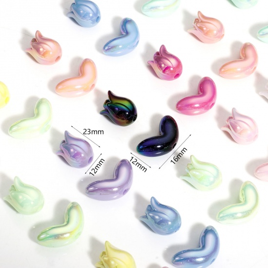 Picture of Acrylic Flora Collection Beads For DIY Charm Jewelry Making At Random Mixed Color AB Rainbow Color Leaf Tulip Flower