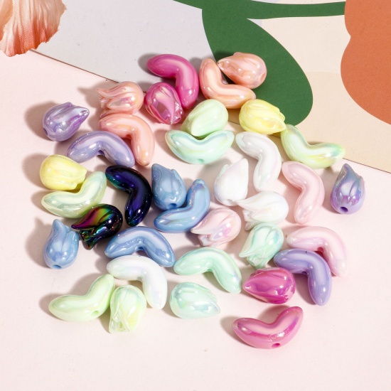 Picture of Acrylic Flora Collection Beads For DIY Charm Jewelry Making At Random Mixed Color AB Rainbow Color Leaf Tulip Flower