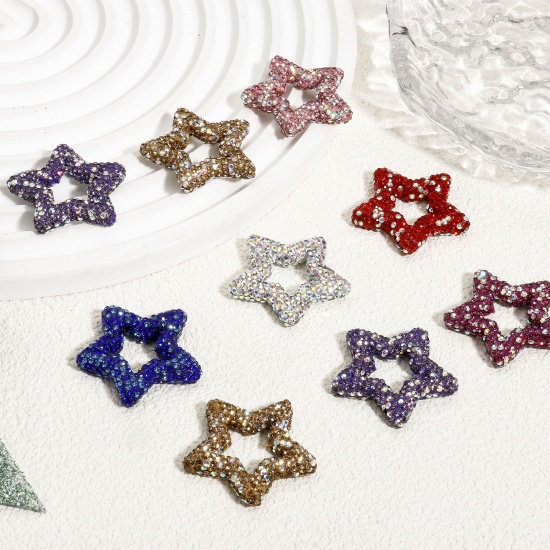 Image de 1 Pièce Perles pour DIY Fabrication de Bijoux de Pendentife Galaxie en Pâte Polymère+Strass Etoile Multicolore 3.4cm x 3.3cm, Taille de Trou: 1mm