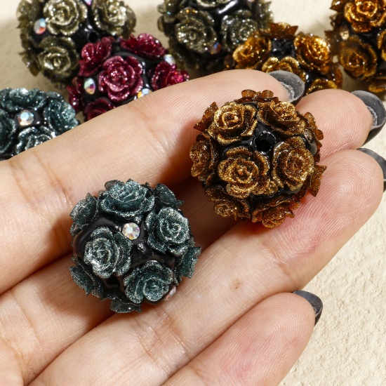 Picture of Polymer Clay Beads For DIY Charm Jewelry Making Flower Multicolor AB Color Rhinestone About 20mm Dia, Hole: Approx 1.6mm