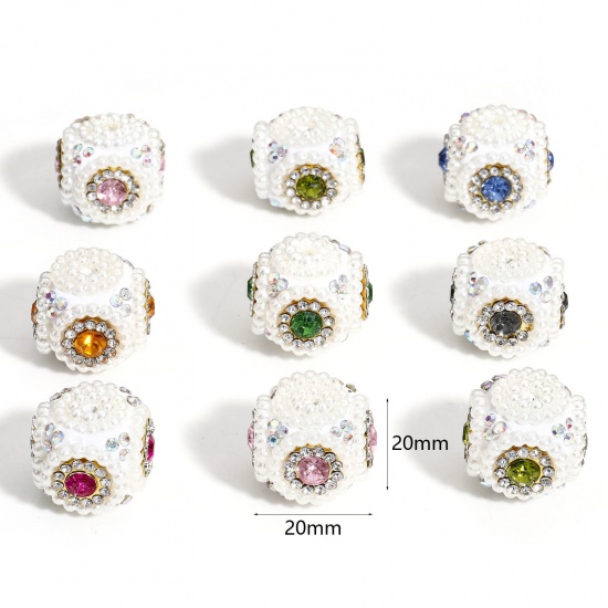 Picture of Polymer Clay Beads For DIY Charm Jewelry Making Cube Multicolor AB Color Rhinestone About 20mm x 20mm, Hole: Approx 1.8mm