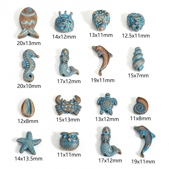 Immagine di 30 Pz Lega di Zinco Gioielli Oceanici Perline per la Creazione di Gioielli con Ciondoli Fai-da-te Ossido di Rame Blu Stella di Mare Sirena Pesce Patina