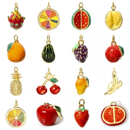 1 Pz Ottone Charms Frutta 18K Vero Oro Placcato Multicolore Smalto