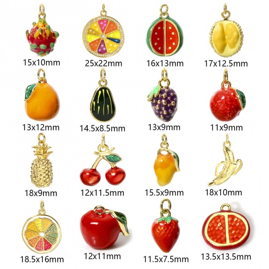 Picture of Brass Charms 18K Real Gold Plated Multicolor Fruit Enamel