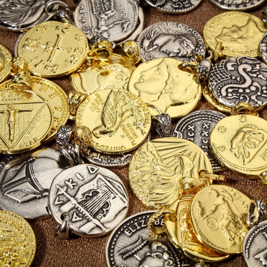 Immagine di 1 Pz Ottone Moneta Ciondoli Pendenti Oro riempito Uomini Doppia Faccia