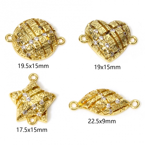 Picture of Brass Connectors Charms Pendants Grid Checker 18K Real Gold Plated Clear Cubic Zirconia