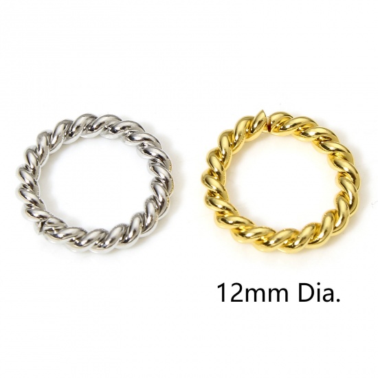 Picture of Brass Open Jump Rings Findings Braided Round Real Gold Plated 12mm Dia.