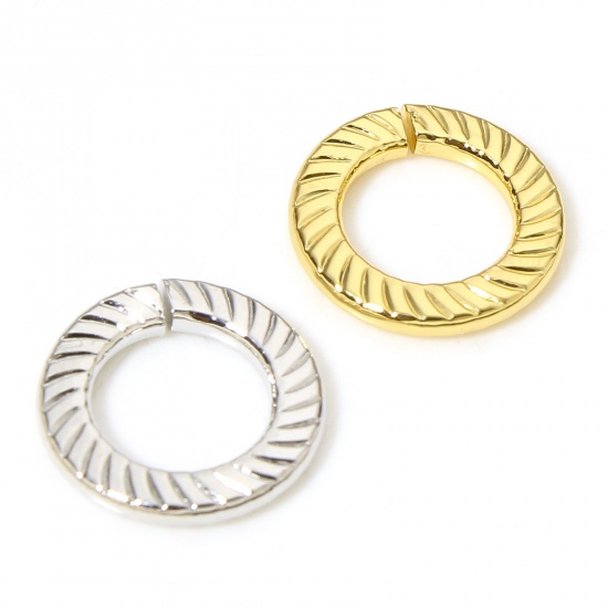 Picture of Brass Open Jump Rings Findings Round Stripe Real Gold Plated 12mm Dia.
