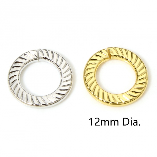 Picture of Brass Open Jump Rings Findings Round Stripe Real Gold Plated 12mm Dia.