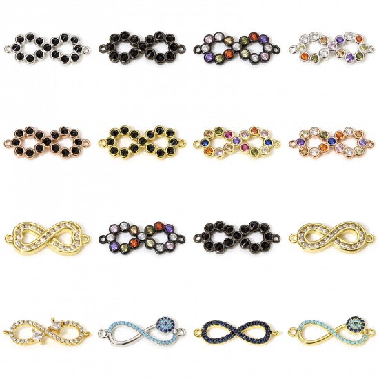 Picture of Brass Connectors Charms Pendants Infinity Symbol Multicolor Micro Pave