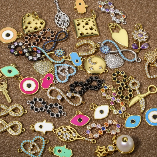 Picture of Brass Connectors Charms Pendants Infinity Symbol Multicolor Micro Pave