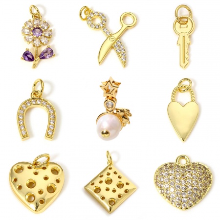 Brass Charms 18K Real Gold Plated Flower Scissors