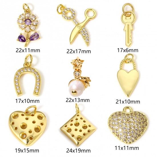 Picture of Brass Charms 18K Real Gold Plated Flower Scissors