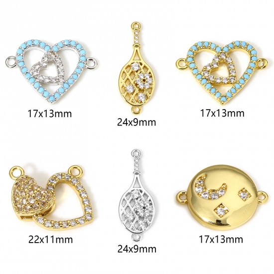 Picture of Brass Connectors Charms Pendants Heart Tennis Racket 18K Real Gold Plated Micro Pave