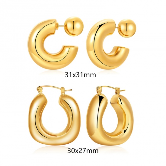 1 Pair Eco-friendly Dainty Real Gold Plated 304 Stainless Steel U Shaped Earrings For Women Gift の画像