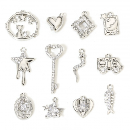 Brass Charms Real Platinum Plated Clear Cubic Zirconia