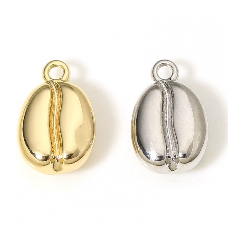 Imagen de 2 Unidades Respetuoso del Medio Ambiente Latón Colgantes Charms Grano de Café Oro Real Chapado Comida 3D 11.5mm x 7mm