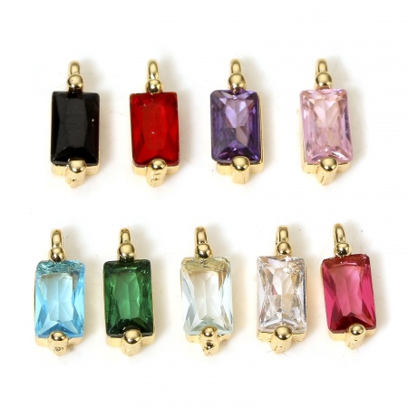 Eco-friendly Brass Geometric Charms 18K Real Gold Plated Rectangle 8.5mm x 3mm