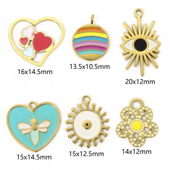 Imagen de Eco-friendly Vacuum Plating 304 Stainless Steel Galaxy Charms Gold Plated Multicolor Rainbow Enamel