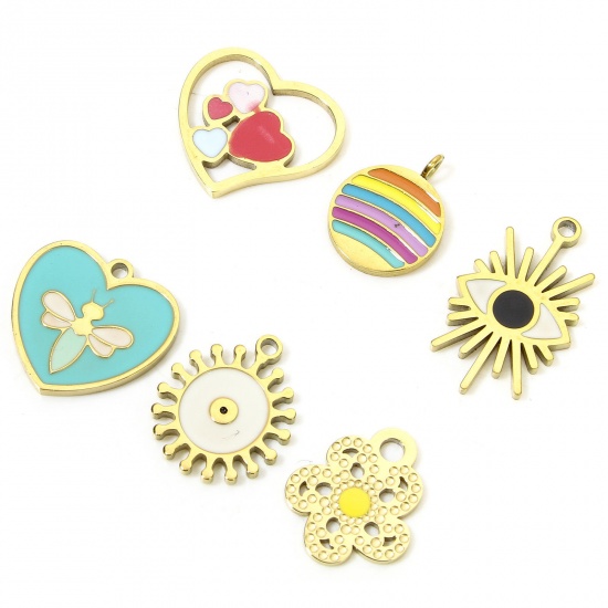 Picture of Eco-friendly Vacuum Plating 304 Stainless Steel Galaxy Charms Gold Plated Multicolor Rainbow Enamel