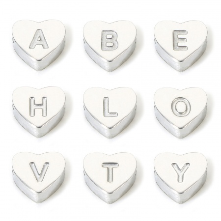 1 Stück Umweltfreundlich 304 Edelstahl Valentinstag Perlen für die DIY-Schmuckherstellung Herz Silberfarbe Anfangsbuchstabe/ Großbuchstabe