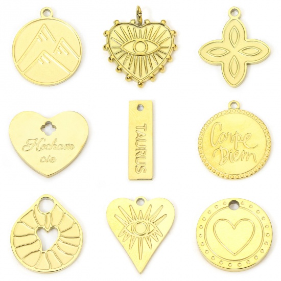 Immagine di 1 Pz Placcatura Sottovuoto Ecologica 304 Acciaio Inossidabile San Valentino Charms Cuore Oro Placcato Occhi