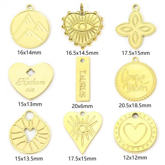 Immagine di 1 Pz Placcatura Sottovuoto Ecologica 304 Acciaio Inossidabile San Valentino Charms Cuore Oro Placcato Occhi