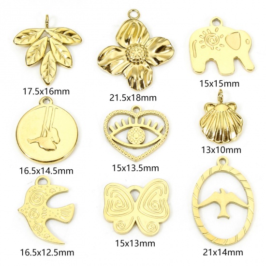 Imagen de Eco-friendly Vacuum Plating 304 Stainless Steel Pastoral Style Charms Gold Plated Leaf